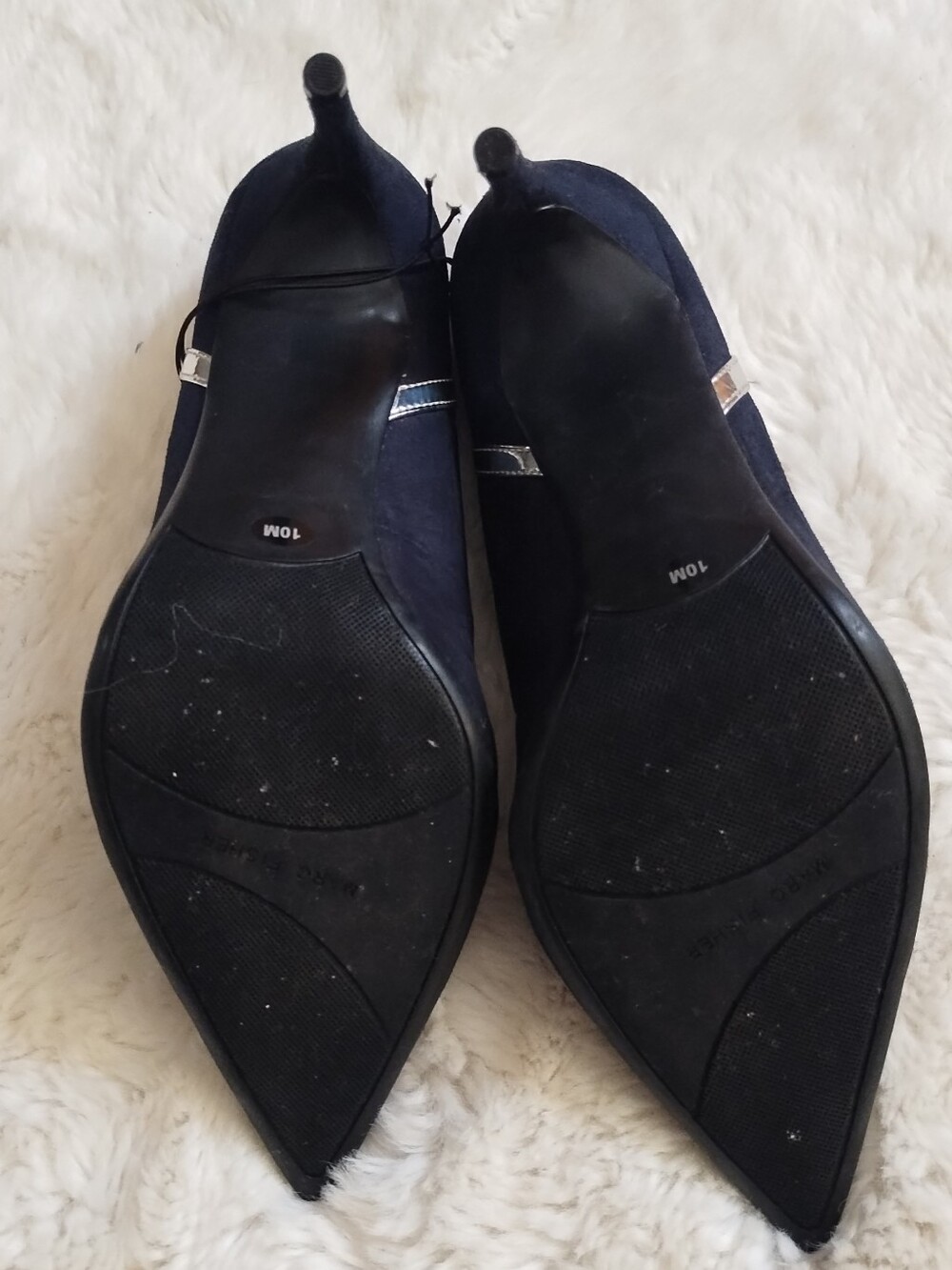 Marc Fisher Navy Pointed Slingback Pumps with Silver Heel Trim - Picture 7 of 8